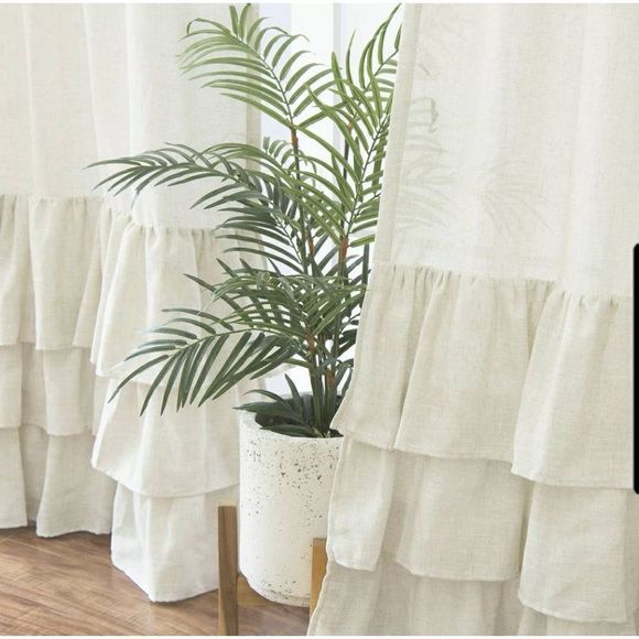Opaque Collection Cream Ruffled Bottom Linen Blend Curtain Panel - 84" x 52" - Picture 6 of 7